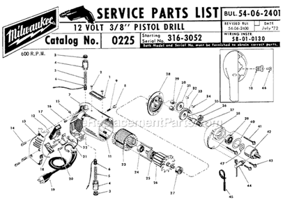 Part Location Diagram of 16-20-1000 Milwaukee 12 Volt Armature