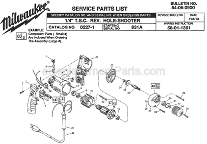 Page A Diagram and Parts List for 0227-1 SER 831A Milwaukee Electric Drill