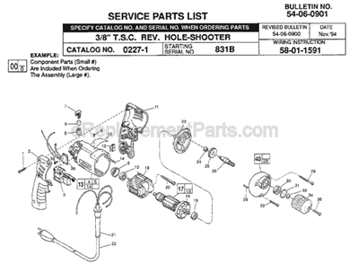 Page A Diagram and Parts List for 0227-1 SER 831B Milwaukee Electric Drill
