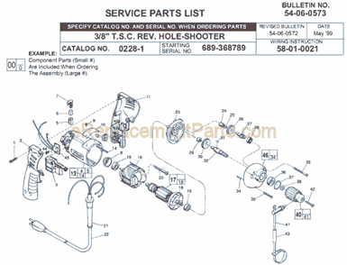 Page A Diagram and Parts List for 0228-1 SER 689-368789 Milwaukee Electric Drill