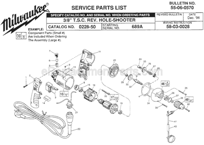 Part Location Diagram of 22-56-0696 Milwaukee Q-Lok Blade HSG. Assembly.