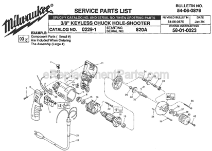 Page A Diagram and Parts List for 0229-1 SER 820A Milwaukee Electric Drill