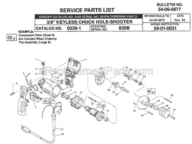 Page A Diagram and Parts List for 0229-1 SER 820B Milwaukee Electric Drill
