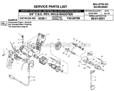 Page A Diagram and Parts List for 0230-1 SER 732-20788 Milwaukee Electric Drill