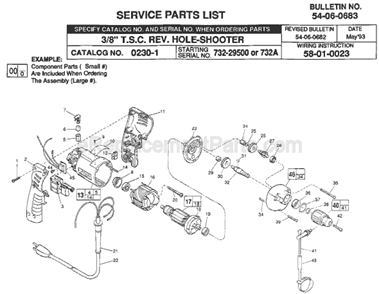 Page A Diagram and Parts List for 0230-1 SER 732-29500 Milwaukee Electric Drill