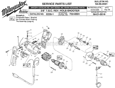 Page A Diagram and Parts List for 0230-1 SER 732-8501 Milwaukee Electric Drill