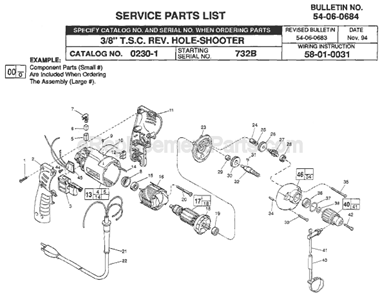 Page A Diagram and Parts List for 0230-1 SER 732B Milwaukee Electric Drill