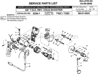 Page A Diagram and Parts List for 0230-1 SER 732D Milwaukee Electric Drill