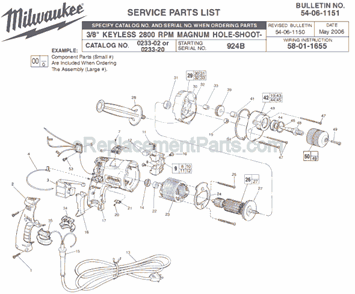 Page A Diagram and Parts List for 0233-02 SER 924B Milwaukee Electric Drill