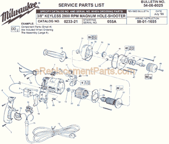 Page A Diagram and Parts List for 0233-21 SER 055A Milwaukee Electric Drill