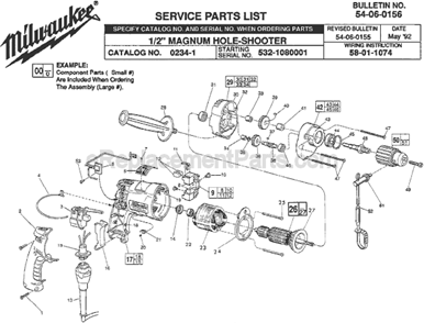 Page A Diagram and Parts List for 0234-1 SER 532-1080001 Milwaukee Electric Drill