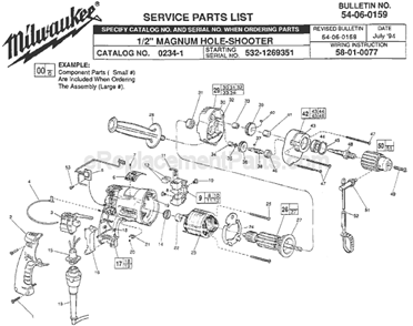 Page A Diagram and Parts List for 0234-1 SER 532-1269351 Milwaukee Electric Drill