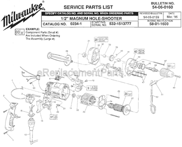 Page A Diagram and Parts List for 0234-1 SER 532-1513777 Milwaukee Electric Drill