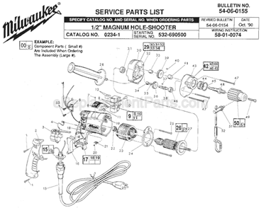 Page A Diagram and Parts List for 0234-1 SER 532-690500 Milwaukee Electric Drill