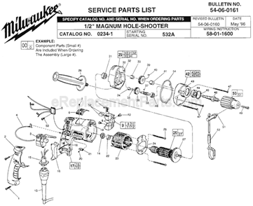 Page A Diagram and Parts List for 0234-1 SER 532A Milwaukee Electric Drill
