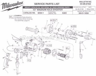 Part Location Diagram of 38-50-5251 Milwaukee Spindle