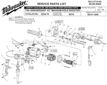 Page A Diagram and Parts List for 0234-75 SER 987A Milwaukee Electric Drill
