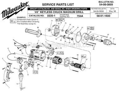 Page A Diagram and Parts List for 0235-1 SER 755A Milwaukee Electric Drill
