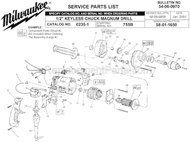 Page A Diagram and Parts List for 0235-1 SER 755B Milwaukee Electric Drill