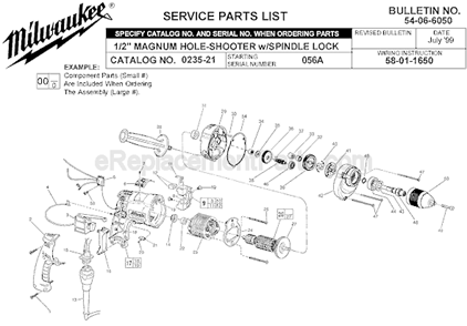 Page A Diagram and Parts List for 0235-21 SER 056A Milwaukee Electric Drill