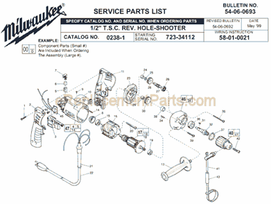 Page A Diagram and Parts List for 0238-1 SER 723-34112 Milwaukee Electric Drill