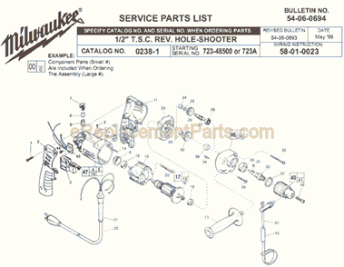 Page A Diagram and Parts List for 0238-1 SER 723A Milwaukee Electric Drill
