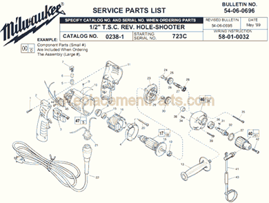 Page A Diagram and Parts List for 0238-1 SER 723C Milwaukee Electric Drill