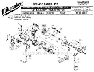 Page A Diagram and Parts List for 0238-4 SER 723D Milwaukee Electric Drill