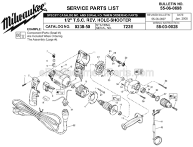 Page A Diagram and Parts List for 0238-50 SER 723E Milwaukee Electric Drill
