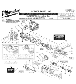 Fig-0 Diagram and Parts List for 6519-31 C25C Milwaukee Reciprocating Saw