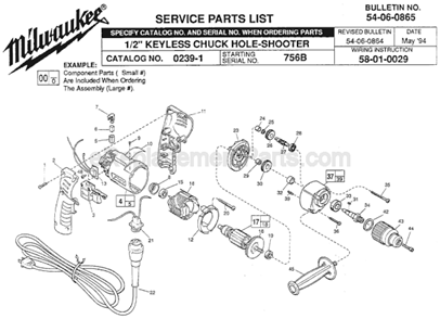 Page A Diagram and Parts List for 0239-1 SER 756B Milwaukee Electric Drill