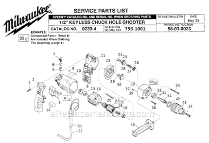 Page A Diagram and Parts List for 0239-4 SER 756-1001 Milwaukee Electric Drill