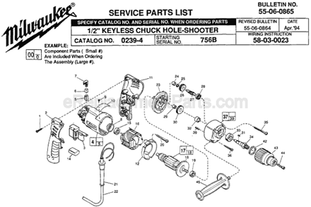 Page A Diagram and Parts List for 0239-4 SER 756B Milwaukee Electric Drill