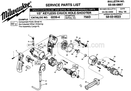 Page A Diagram and Parts List for 0239-4 SER 756D Milwaukee Electric Drill