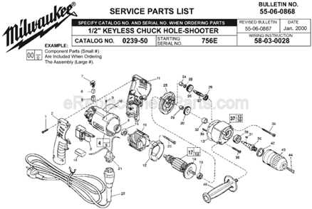 Page A Diagram and Parts List for 0239-50 SER 756E Milwaukee Electric Drill