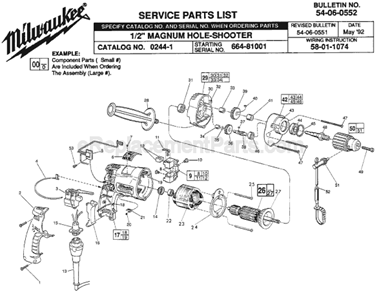 Page A Diagram and Parts List for 0244-1 SER 664-81001 Milwaukee Electric Drill