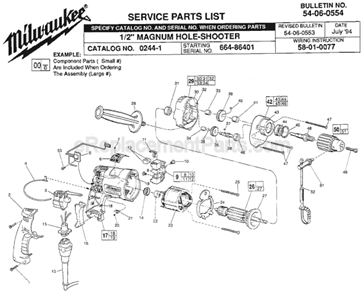 Page A Diagram and Parts List for 0244-1 SER 664-86401 Milwaukee Electric Drill