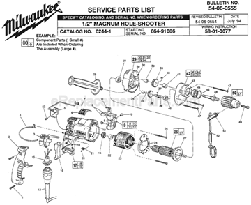 Part Location Diagram of 36-66-0244 Milwaukee Intermediate Pinion Assy