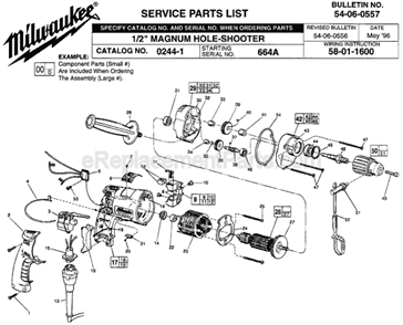 Page A Diagram and Parts List for 0244-1 SER 664A Milwaukee Electric Drill