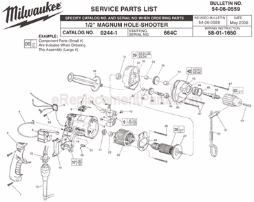 Page A Diagram and Parts List for 0244-1 SER 664C Milwaukee Electric Drill