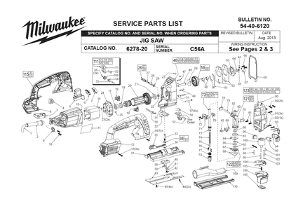 Fig-0 Diagram and Parts List for 6278-20 C56A Milwaukee Saw