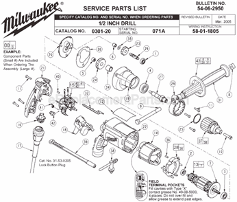 Page A Diagram and Parts List for 0301-20 SER 071A Milwaukee Electric Drill