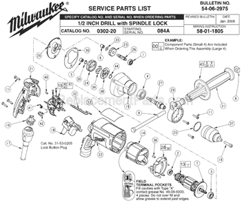 Page A Diagram and Parts List for 0302-20 SER 084A Milwaukee Electric Drill