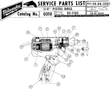 Page A Diagram and Parts List for 0310 SER 82-1185 Milwaukee Cordless Drill