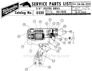 Page A Diagram and Parts List for 0330 SER 83-1055 Milwaukee Electric Drill