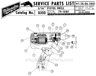Page A Diagram and Parts List for 0350 SER 79-1085 Milwaukee Electric Drill