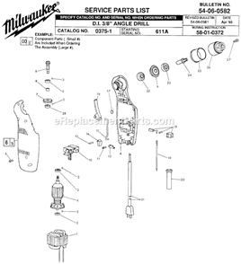 Page A Diagram and Parts List for 0375-1 SER 611A Milwaukee Electric Drill