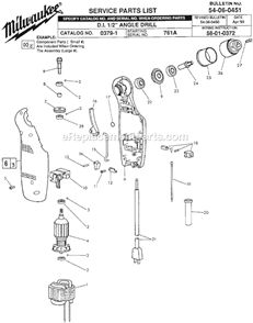 Page A Diagram and Parts List for 0379-1 SER 761A Milwaukee Electric Drill