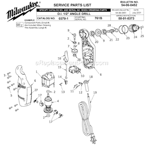 Page A Diagram and Parts List for 0379-1 SER 761B Milwaukee Electric Drill