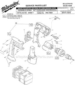 Page A Diagram and Parts List for 0394-1 SER 765-1001 Milwaukee Electric Drill